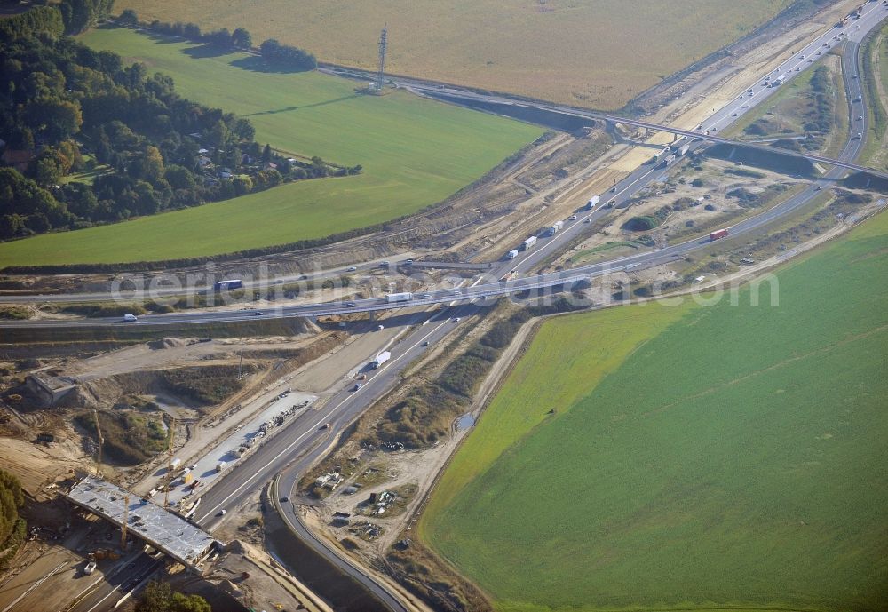 Aerial image Schwanebeck - View of the construction site at the motorway junction Barnim