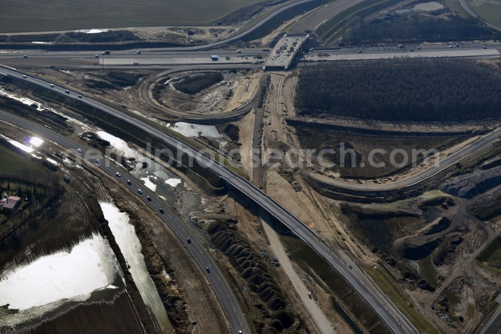 Aerial image Schwanebeck - View of the construction site at the motorway junction Barnim