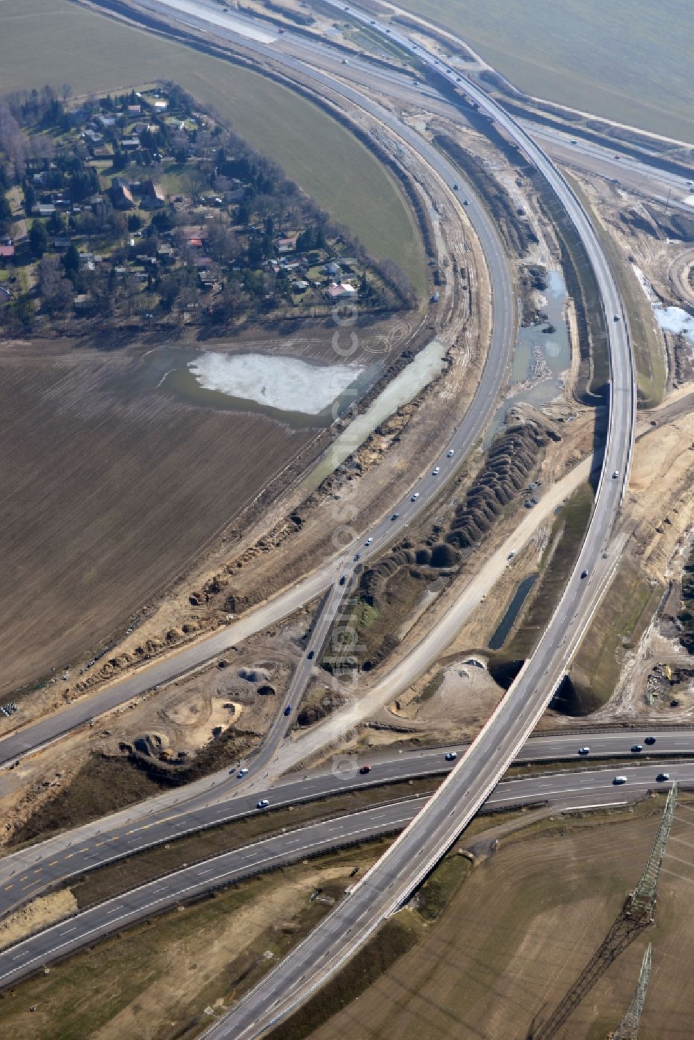 Aerial image Schwanebeck - View of the construction site at the motorway junction Barnim