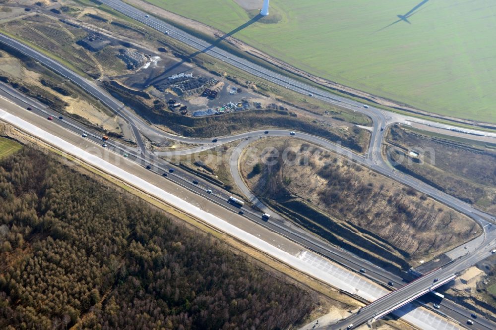 Schwanebeck from the bird's eye view: View of the construction site at the motorway junction Barnim