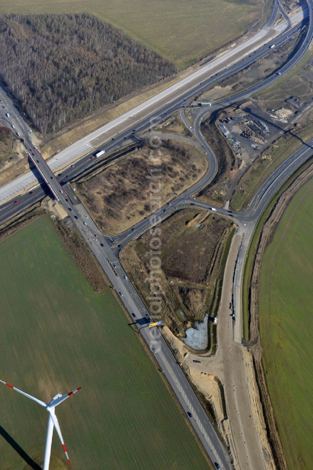 Schwanebeck from the bird's eye view: View of the construction site at the motorway junction Barnim