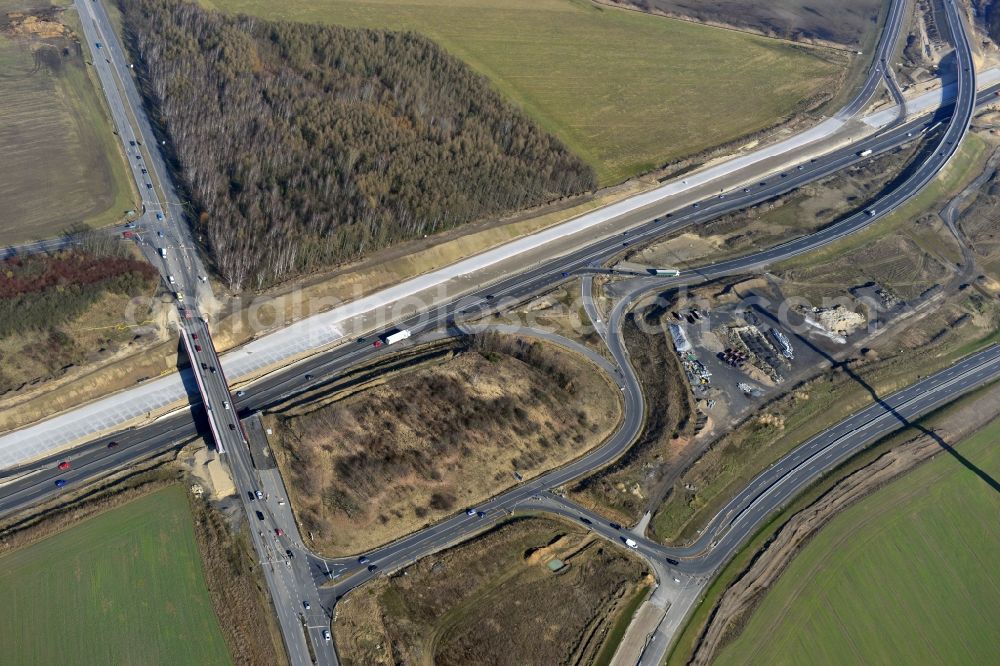 Aerial image Schwanebeck - View of the construction site at the motorway junction Barnim