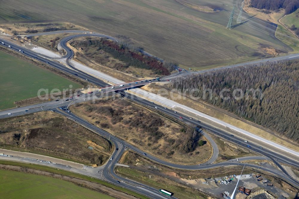 Aerial image Schwanebeck - View of the construction site at the motorway junction Barnim