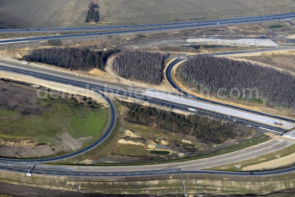 Aerial image Schwanebeck - View of the construction site at the motorway junction Barnim