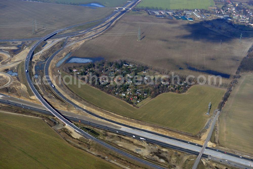 Schwanebeck from the bird's eye view: View of the construction site at the motorway junction Barnim