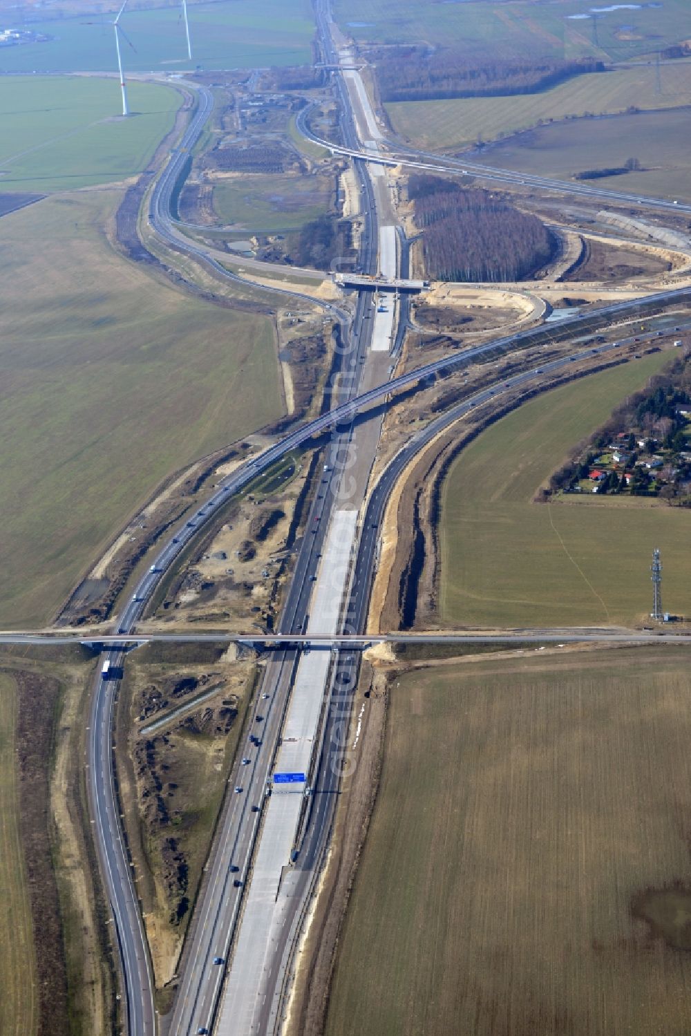 Schwanebeck from the bird's eye view: View of the construction site at the motorway junction Barnim