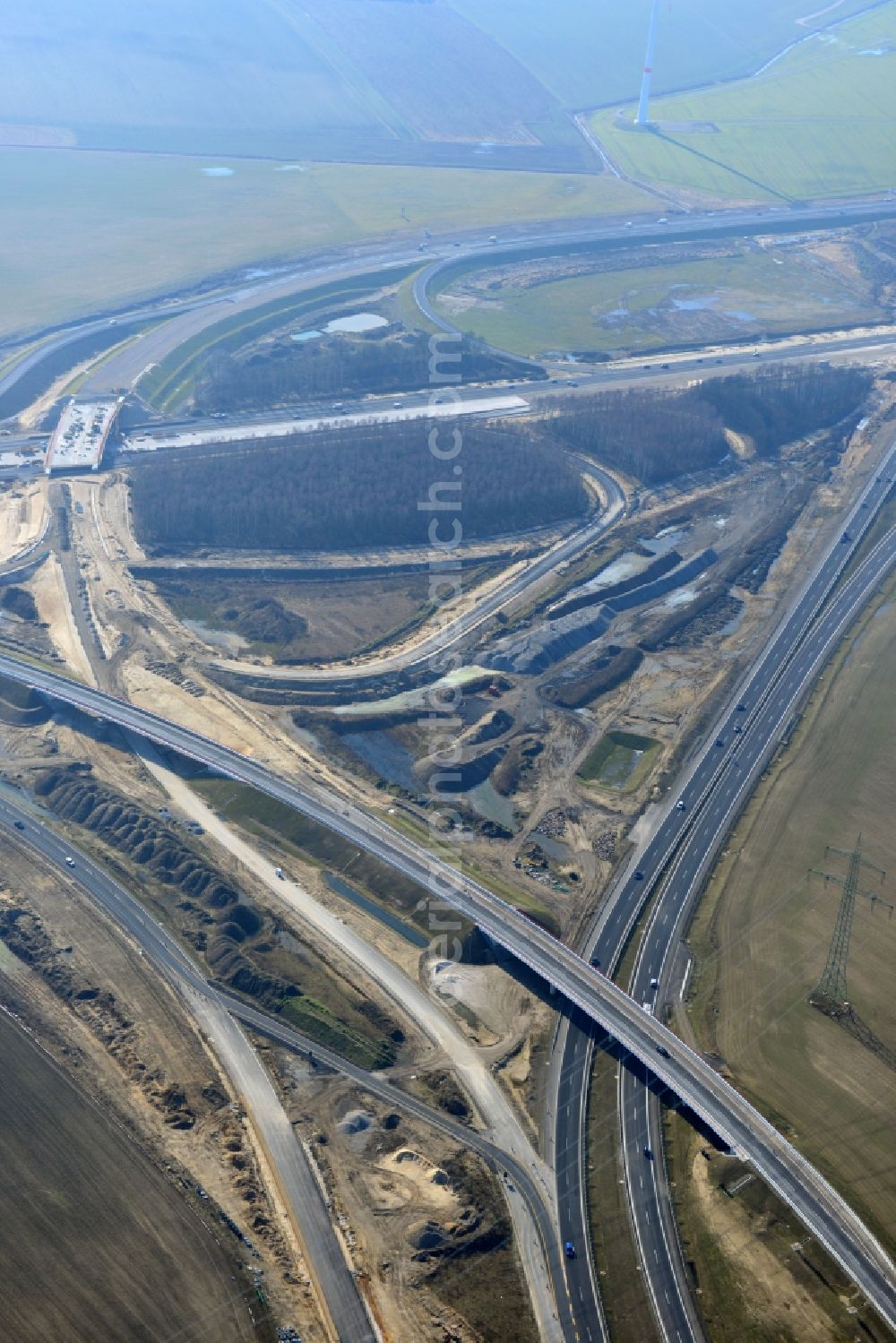 Schwanebeck from above - View of the construction site at the motorway junction Barnim