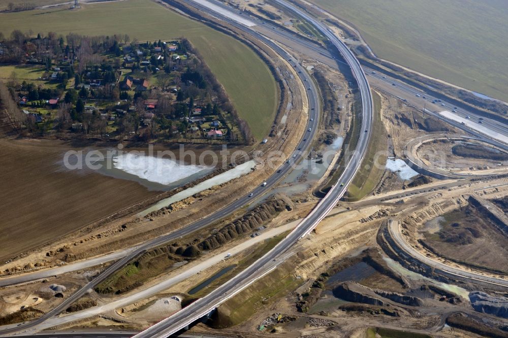 Schwanebeck from the bird's eye view: View of the construction site at the motorway junction Barnim