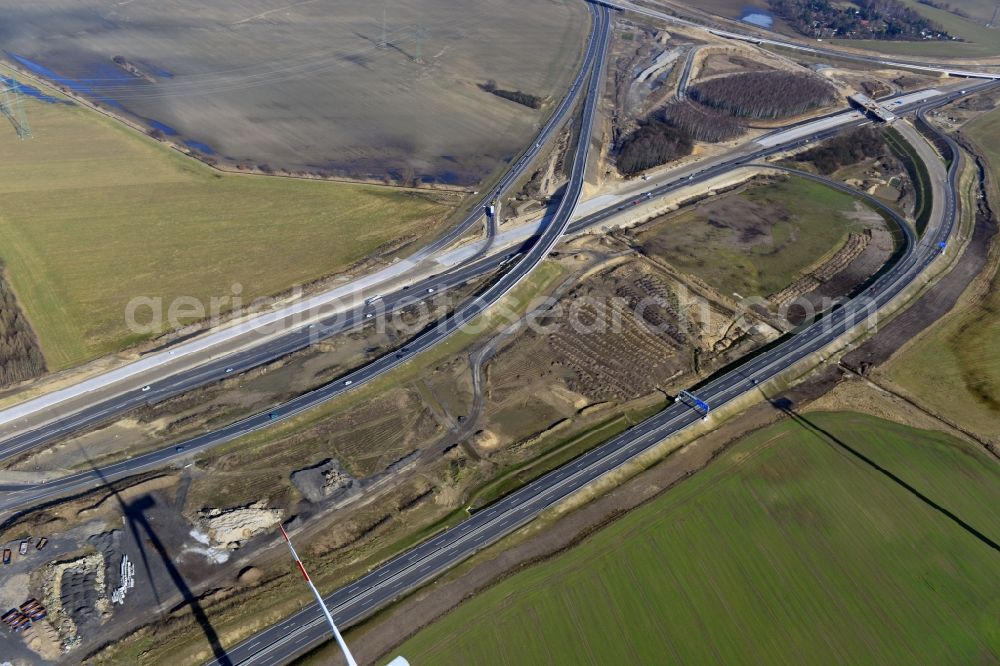 Aerial image Schwanebeck - View of the construction site at the motorway junction Barnim