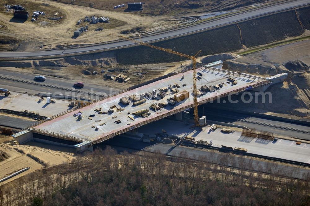 Schwanebeck from the bird's eye view: View of the construction site at the motorway junction Barnim