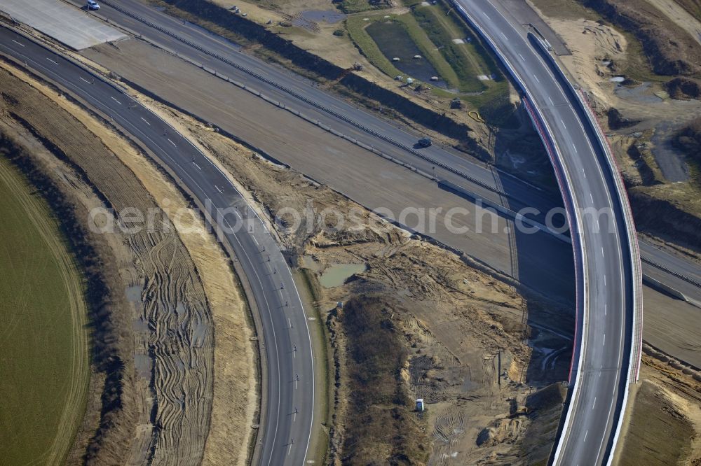 Aerial image Schwanebeck - View of the construction site at the motorway junction Barnim