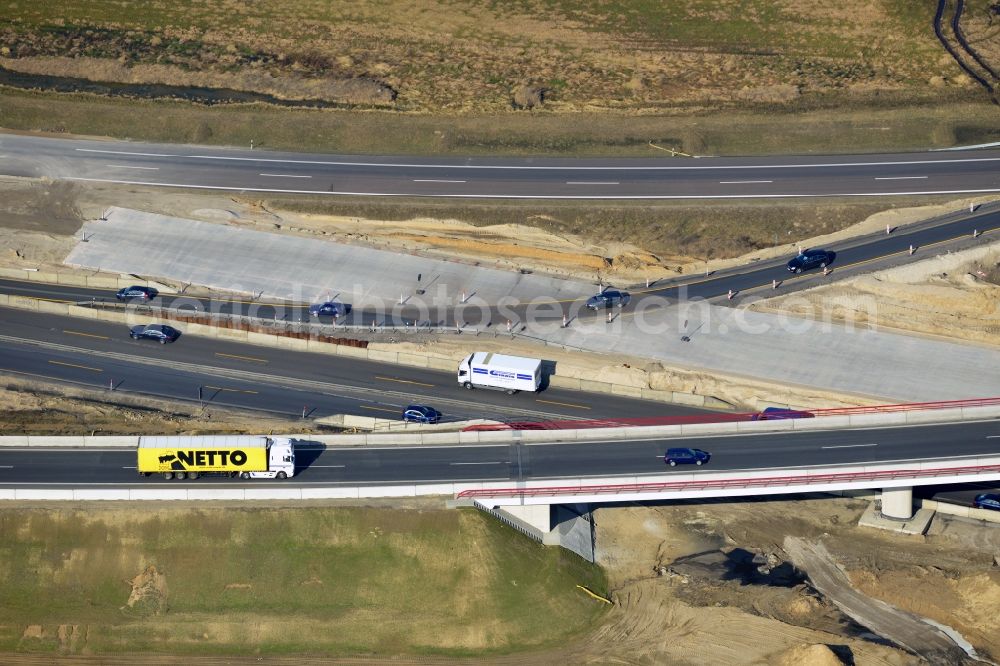 Aerial image Schwanebeck - View of the construction site at the motorway junction Barnim