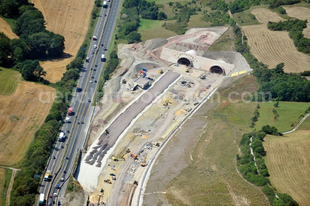 Jena from the bird's eye view: View of the construction site chase mountain highway tunnel laying E40 European highway A4 at Jena in Thuringia