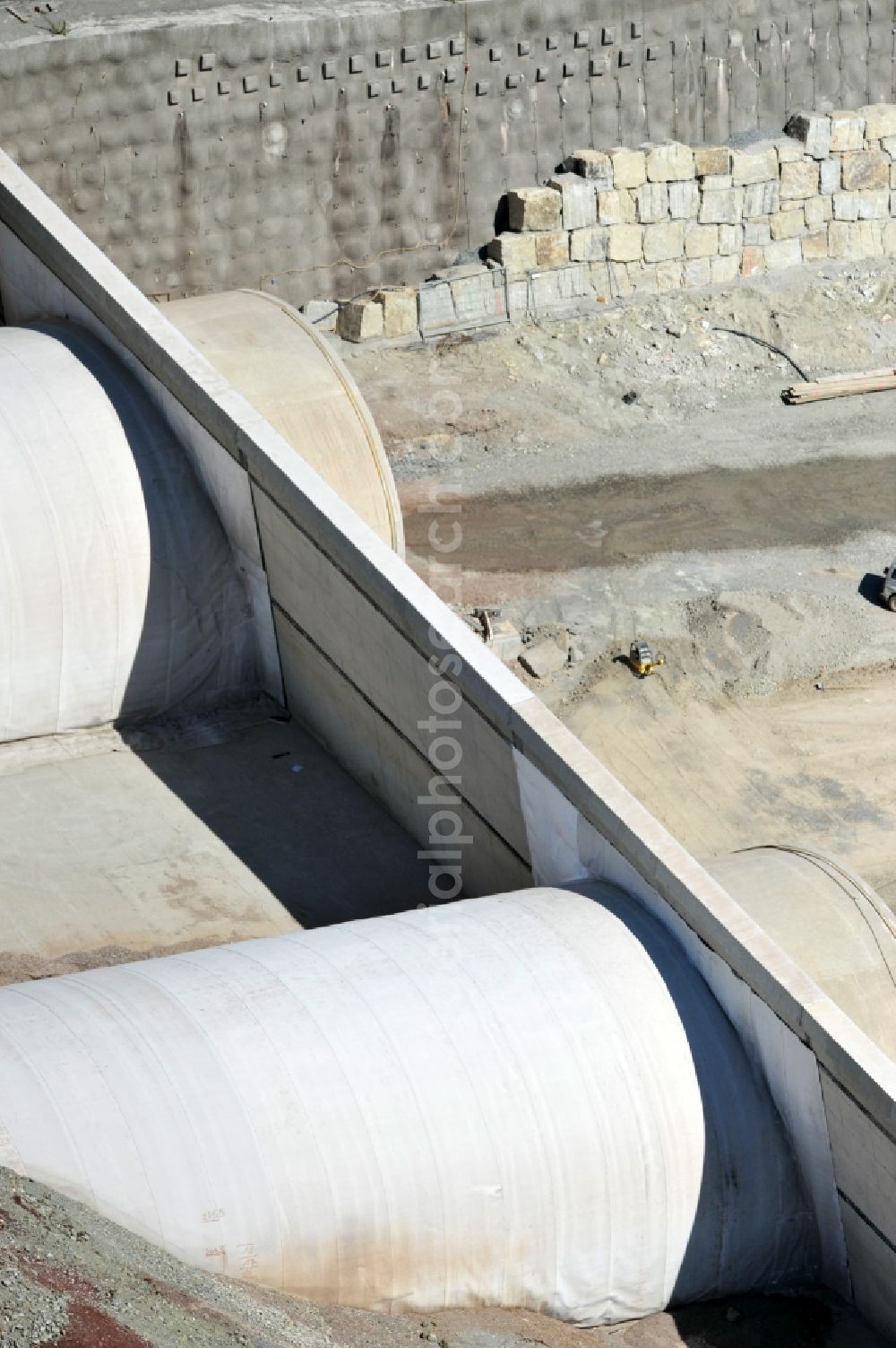 Jena from above - View of the construction site chase mountain highway tunnel laying E40 European highway A4 at Jena in Thuringia