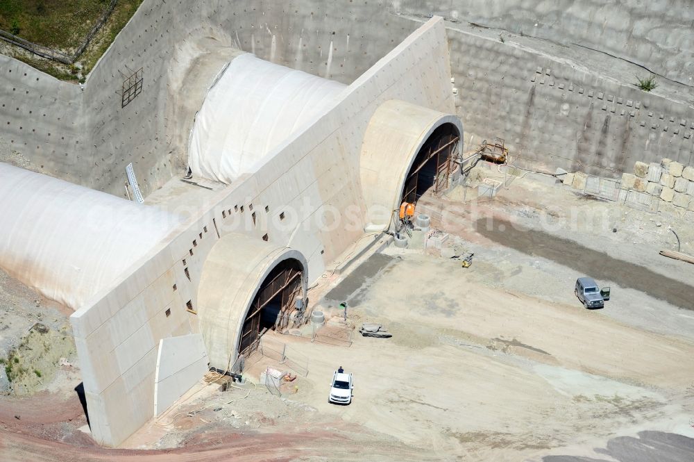 Jena from the bird's eye view: View of the construction site chase mountain highway tunnel laying E40 European highway A4 at Jena in Thuringia