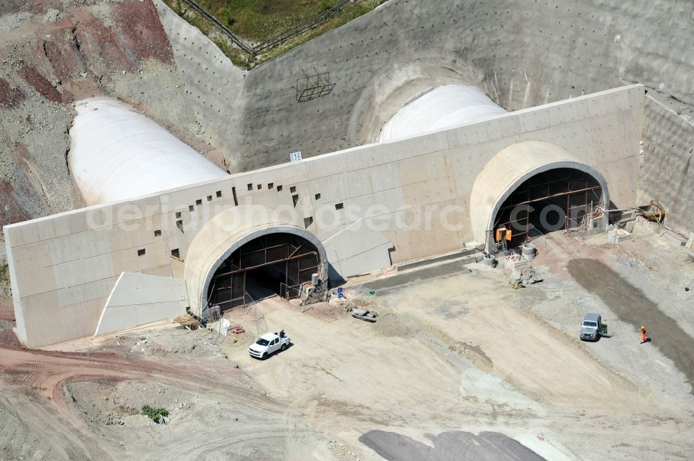 Aerial image Jena - View of the construction site chase mountain highway tunnel laying E40 European highway A4 at Jena in Thuringia