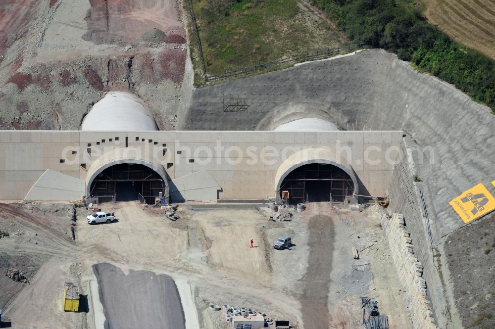 Aerial photograph Jena - View of the construction site chase mountain highway tunnel laying E40 European highway A4 at Jena in Thuringia