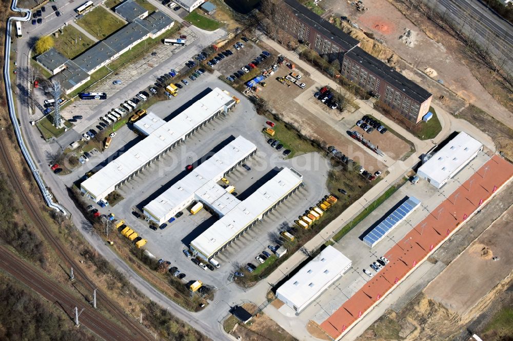 Aerial image Berlin - Construction site at the car dealership of the car Autoland Niederlassung Berlin Alt-Friedrichsfelde in the district Bezirk Marzahn-Hellersdorf in Berlin