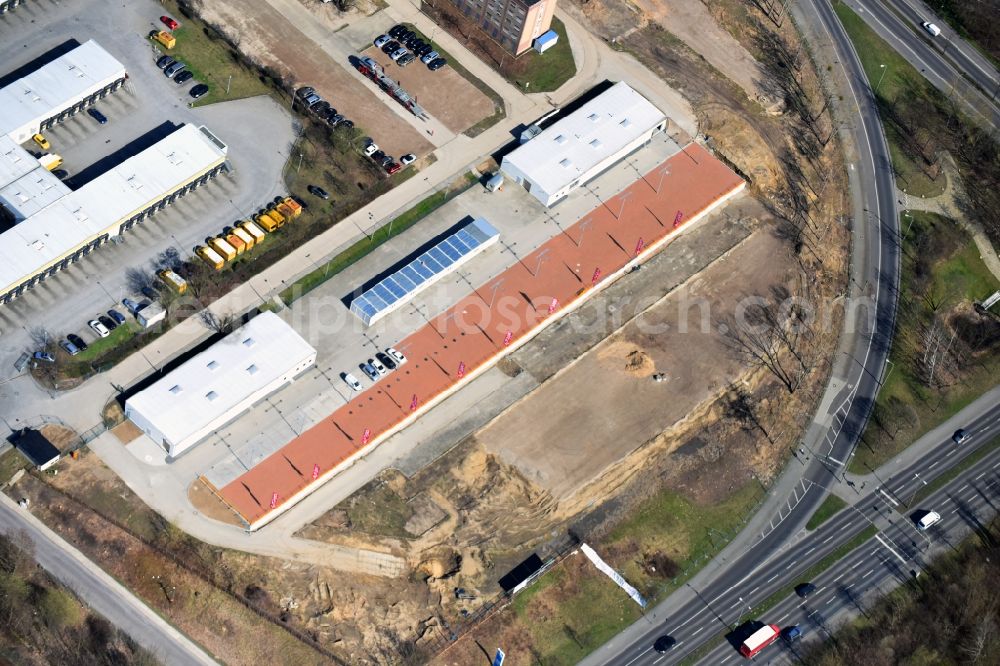 Aerial photograph Berlin - Construction site at the car dealership of the car Autoland Niederlassung Berlin Alt-Friedrichsfelde in the district Bezirk Marzahn-Hellersdorf in Berlin