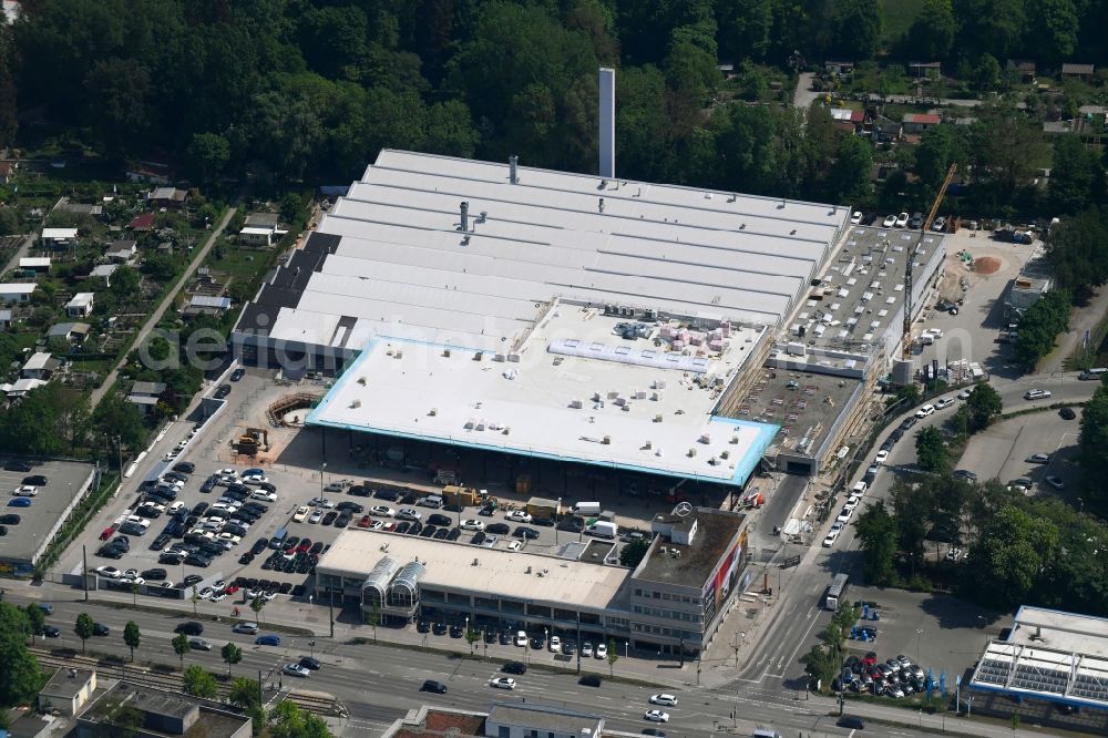 Aerial image Augsburg - Construction site at the car dealership of the car Mercedes-Benz Niederlassung Augsburg on Haunstetter Strasse in Augsburg in the state Bavaria, Germany