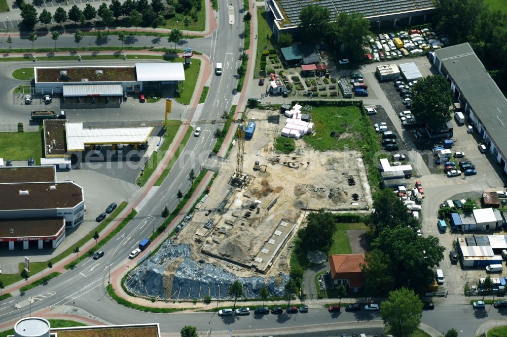 Aerial photograph Teltow - Construction site at the car dealership of the car Oderstrasse - Saganer Strasse in Teltow in the state Brandenburg, Germany