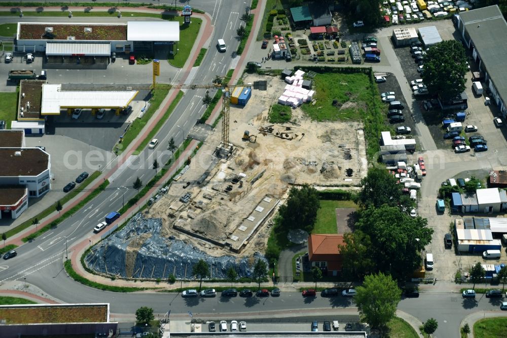 Teltow from above - Construction site at the car dealership of the car Oderstrasse - Saganer Strasse in Teltow in the state Brandenburg, Germany