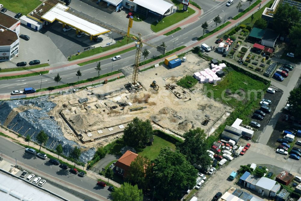 Aerial image Teltow - Construction site at the car dealership of the car Oderstrasse - Saganer Strasse in Teltow in the state Brandenburg, Germany