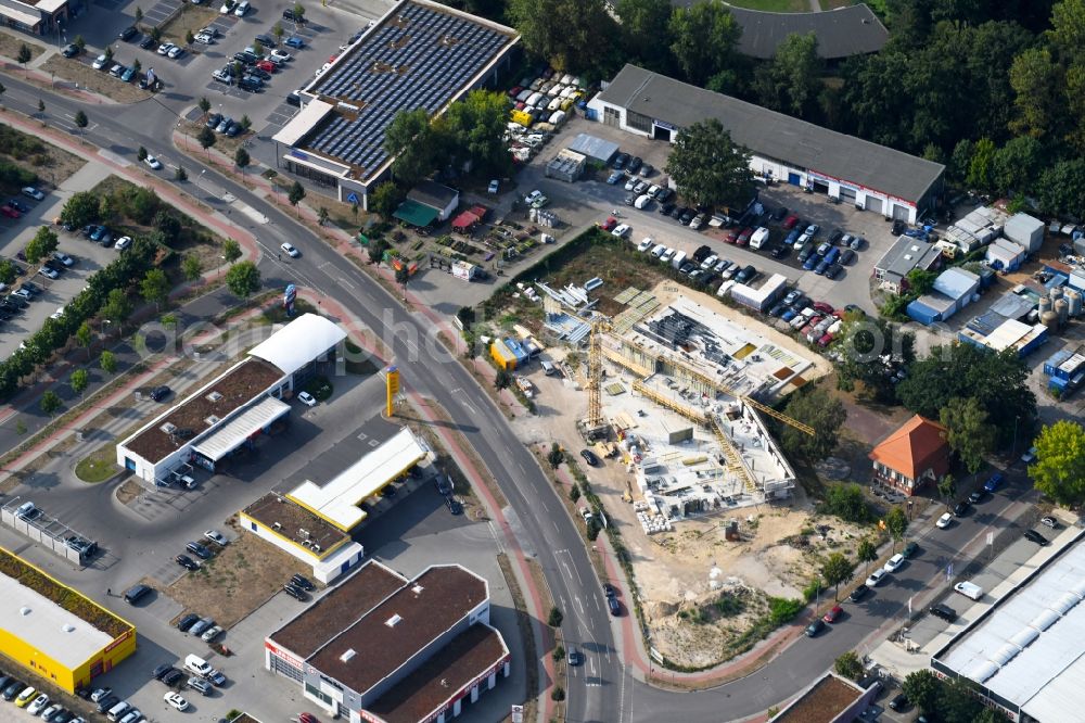 Aerial photograph Teltow - Construction site at the car dealership of the car Oderstrasse - Saganer Strasse in Teltow in the state Brandenburg, Germany