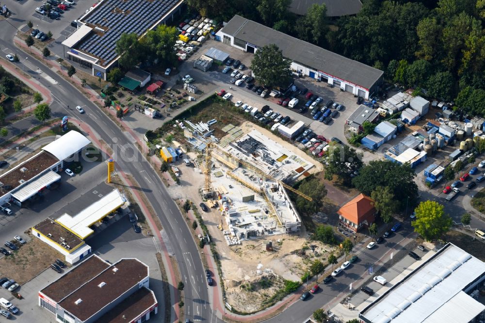 Teltow from above - Construction site at the car dealership of the car Oderstrasse - Saganer Strasse in Teltow in the state Brandenburg, Germany