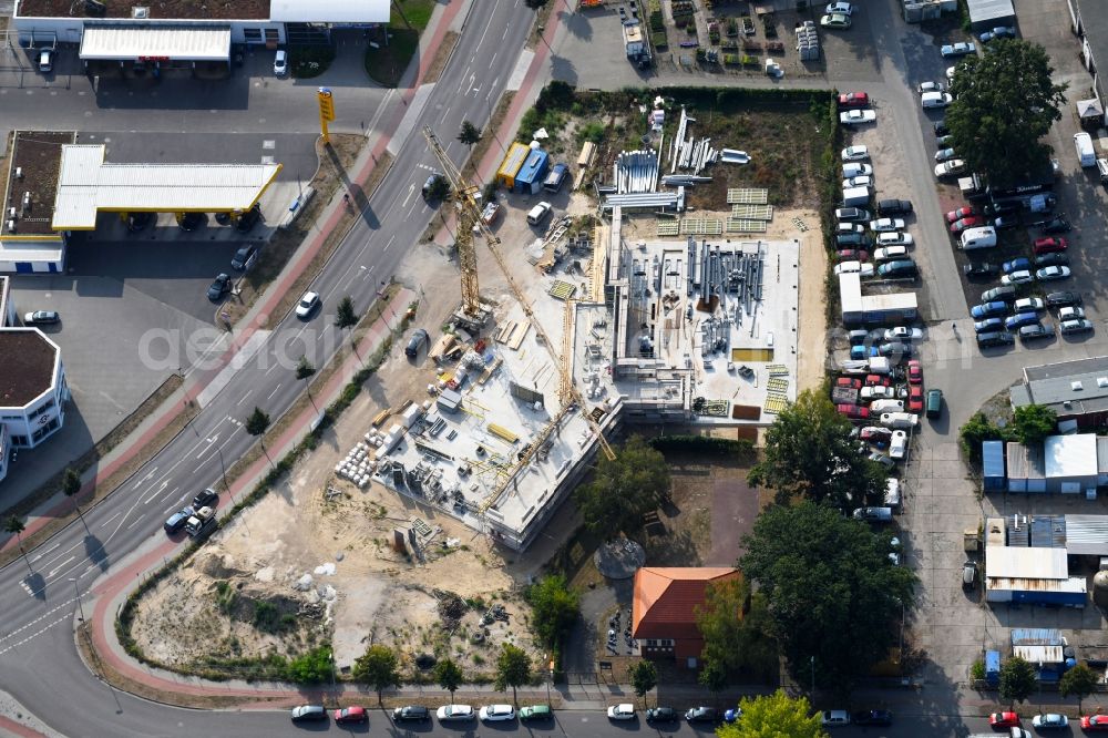 Teltow from above - Construction site at the car dealership of the car Oderstrasse - Saganer Strasse in Teltow in the state Brandenburg, Germany