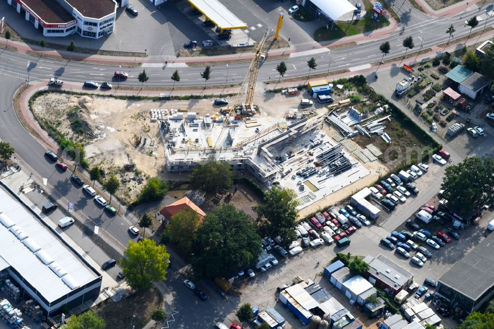 Aerial image Teltow - Construction site at the car dealership of the car Oderstrasse - Saganer Strasse in Teltow in the state Brandenburg, Germany