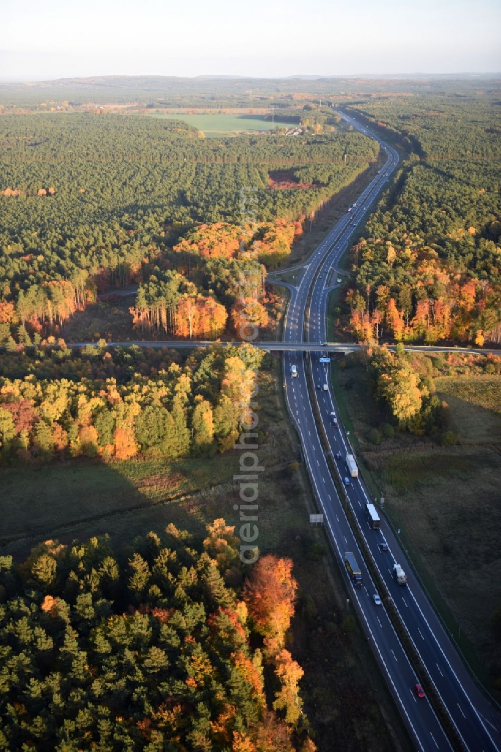 Spreenhagen from the bird's eye view: Highway construction site for the expansion and extension of track along the route of the motorway A12 E30 in Spreenhagen in the state Brandenburg