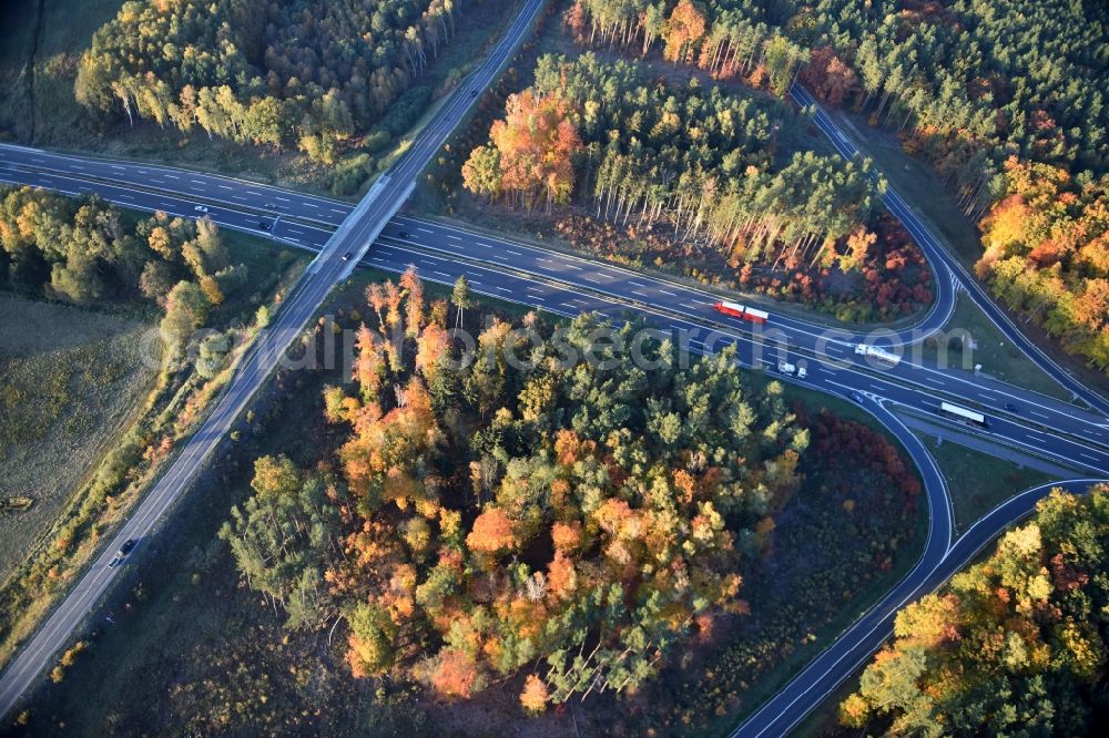 Spreenhagen from above - Highway construction site for the expansion and extension of track along the route of the motorway A12 E30 in Spreenhagen in the state Brandenburg