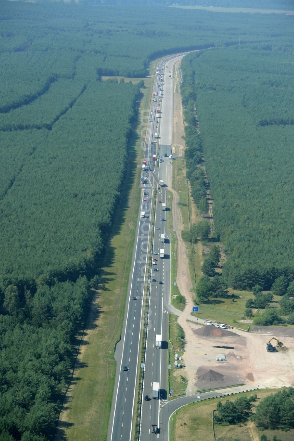 Aerial photograph Heidesee - Highway construction site for the expansion and extension of track along the route of the motorway A12 E30 in Heidesee in the state Brandenburg