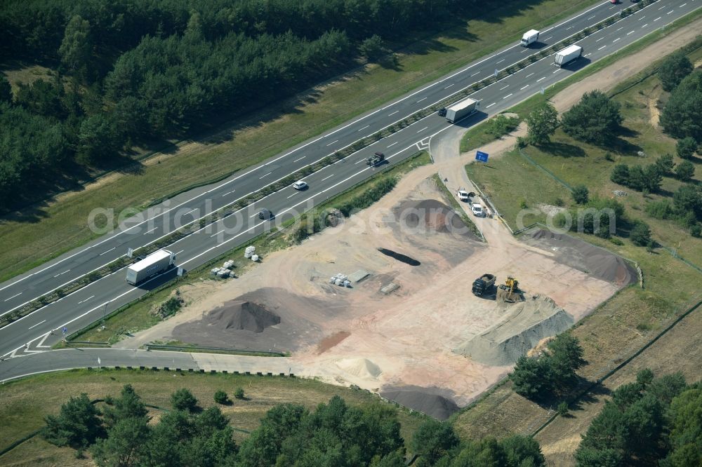 Heidesee from the bird's eye view: Highway construction site for the expansion and extension of track along the route of the motorway A12 E30 in Heidesee in the state Brandenburg