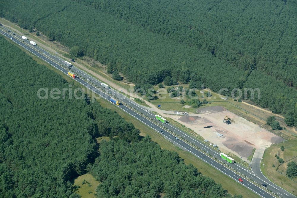 Aerial image Heidesee - Highway construction site for the expansion and extension of track along the route of the motorway A12 E30 in Heidesee in the state Brandenburg