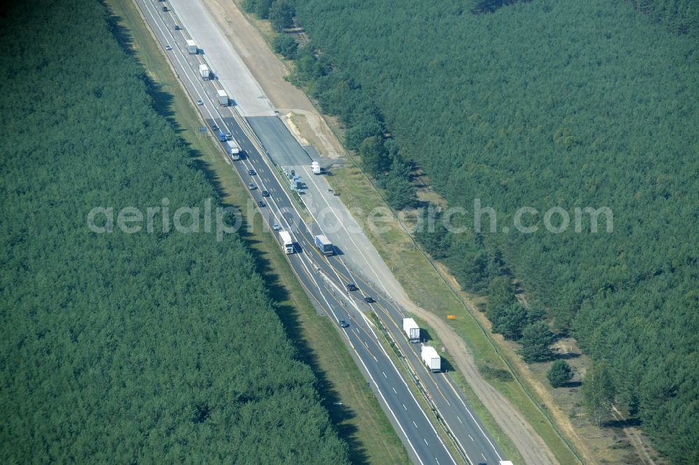 Aerial photograph Heidesee - Highway construction site for the expansion and extension of track along the route of the motorway A12 E30 in Heidesee in the state Brandenburg