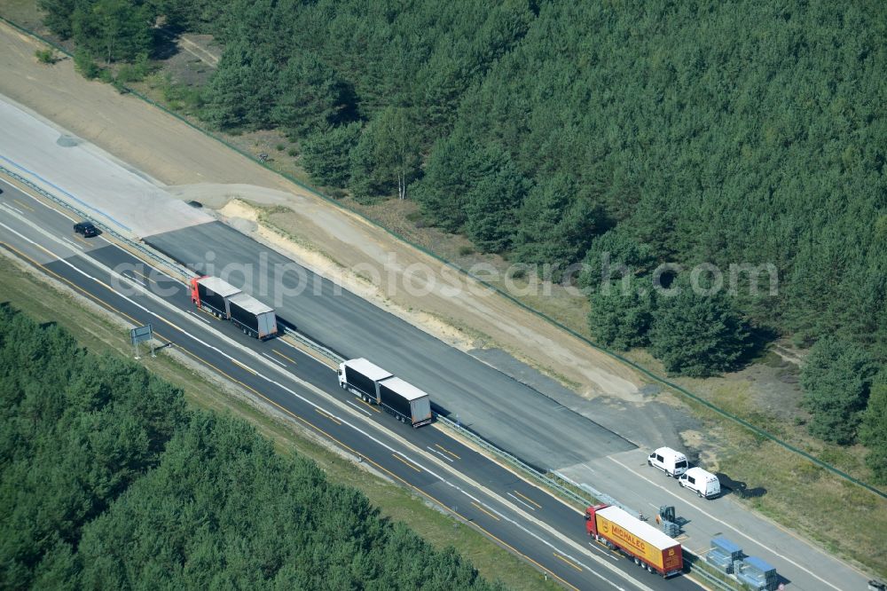 Aerial photograph Heidesee - Highway construction site for the expansion and extension of track along the route of the motorway A12 E30 in Heidesee in the state Brandenburg