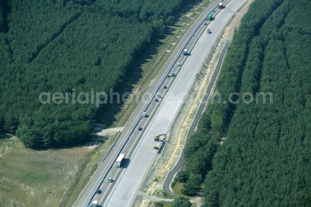 Aerial photograph Heidesee - Highway construction site for the expansion and extension of track along the route of the motorway A12 E30 in Heidesee in the state Brandenburg