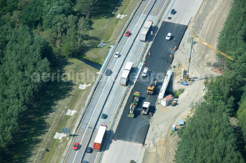 Aerial image Heidesee - Highway construction site for the expansion and extension of track along the route of the motorway A12 E30 in Heidesee in the state Brandenburg