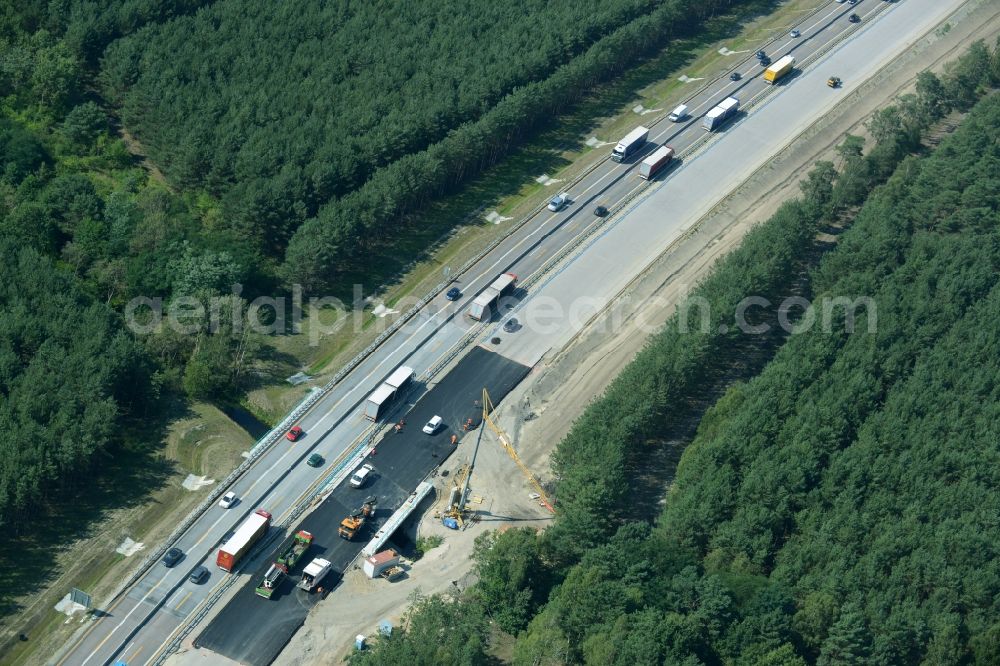 Aerial photograph Heidesee - Highway construction site for the expansion and extension of track along the route of the motorway A12 E30 in Heidesee in the state Brandenburg