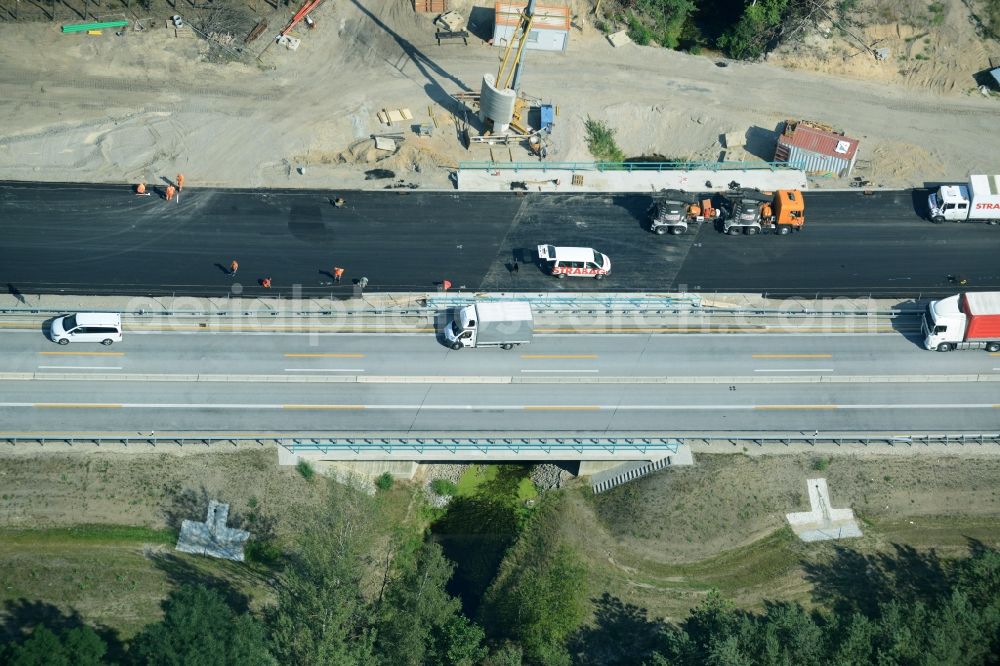 Aerial image Heidesee - Highway construction site for the expansion and extension of track along the route of the motorway A12 E30 in Heidesee in the state Brandenburg