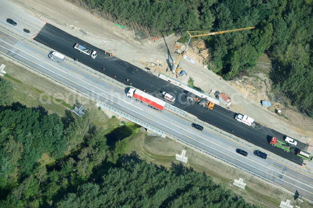 Aerial photograph Heidesee - Highway construction site for the expansion and extension of track along the route of the motorway A12 E30 in Heidesee in the state Brandenburg