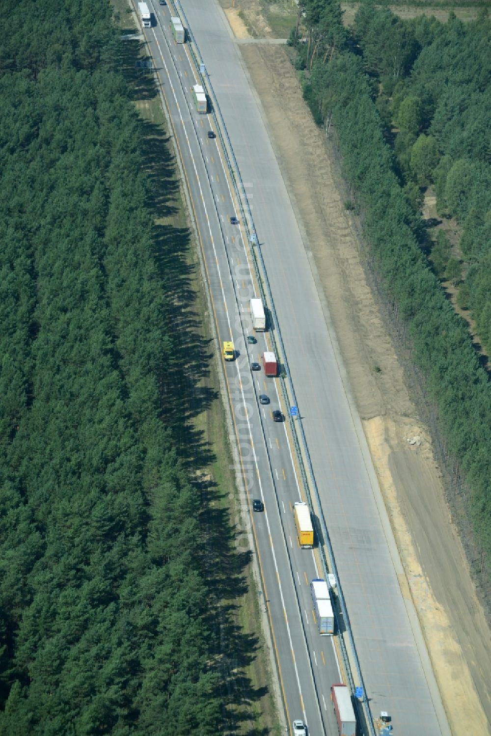 Aerial image Heidesee - Highway construction site for the expansion and extension of track along the route of the motorway A12 E30 in Heidesee in the state Brandenburg