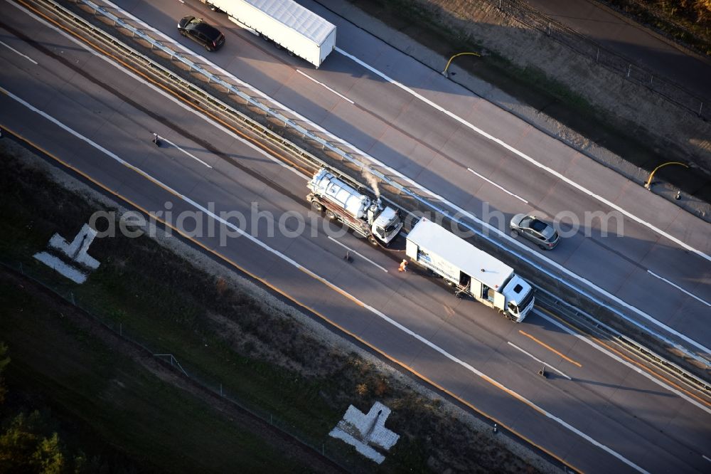 Aerial photograph Heidesee - Highway construction site for the expansion and extension of track along the route of the motorway A12 E30 in Heidesee in the state Brandenburg