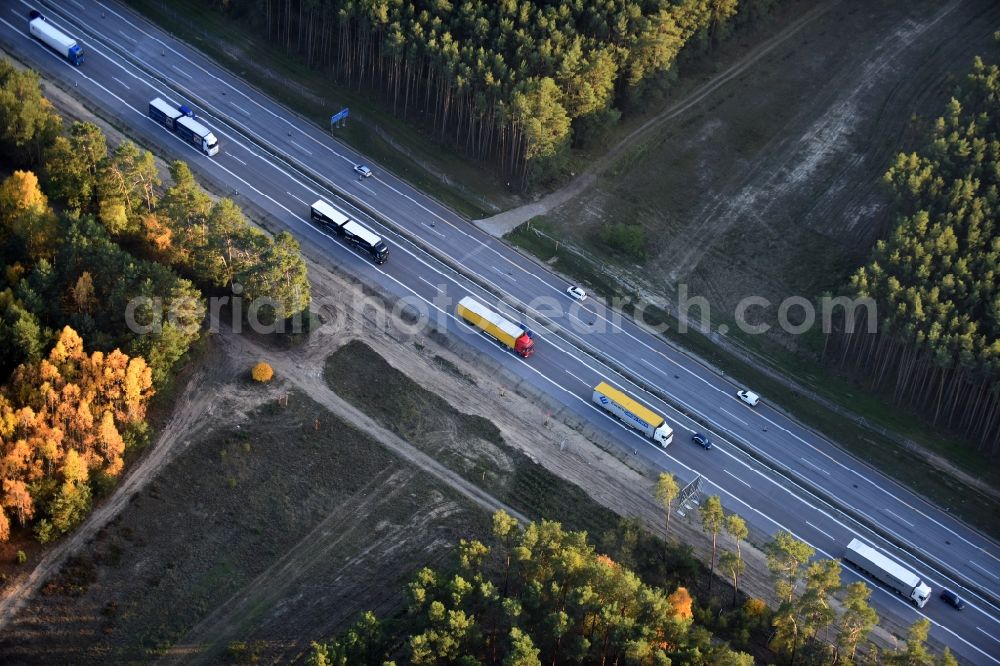 Heidesee from above - Highway construction site for the expansion and extension of track along the route of the motorway A12 E30 in Heidesee in the state Brandenburg