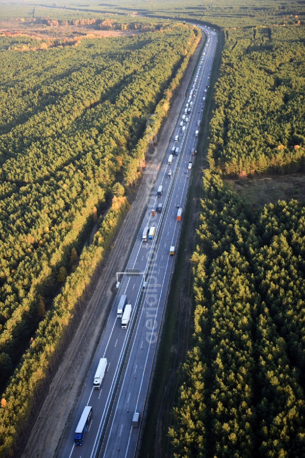 Aerial image Heidesee - Highway construction site for the expansion and extension of track along the route of the motorway A12 E30 in Heidesee in the state Brandenburg