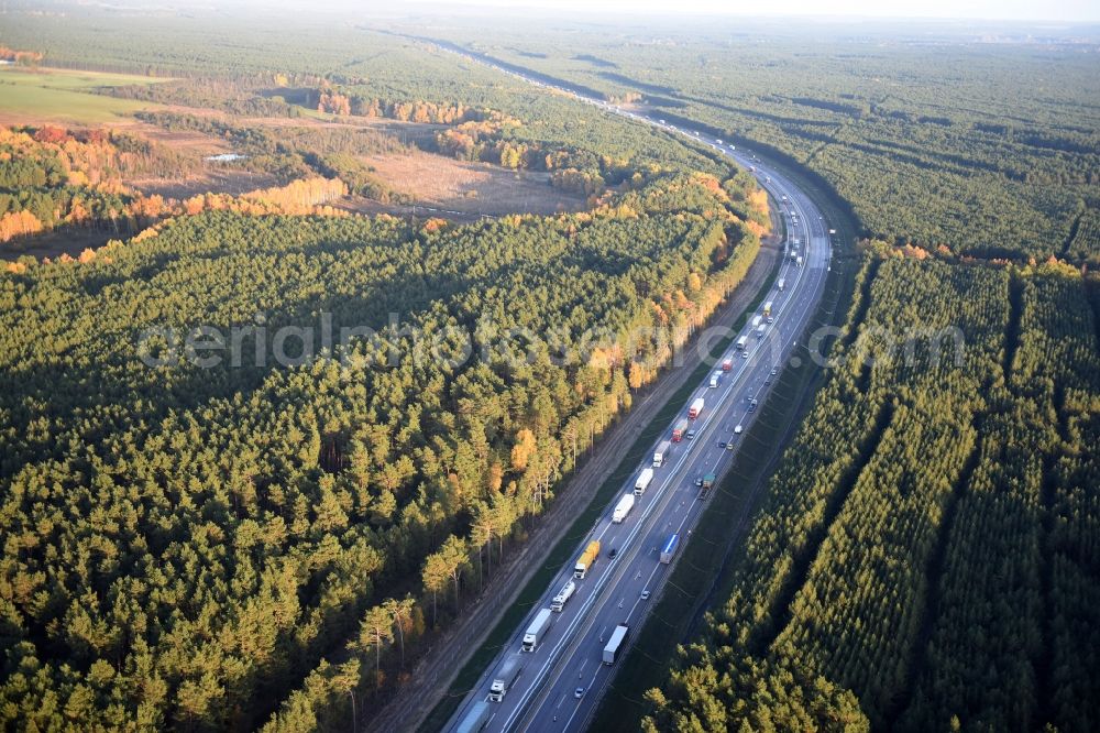 Aerial photograph Heidesee - Highway construction site for the expansion and extension of track along the route of the motorway A12 E30 in Heidesee in the state Brandenburg