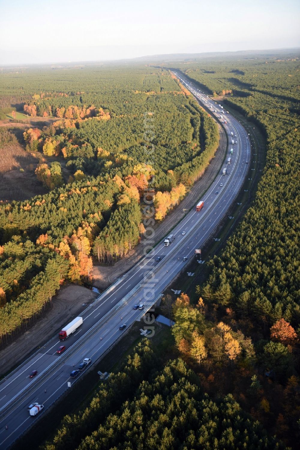 Aerial image Heidesee - Highway construction site for the expansion and extension of track along the route of the motorway A12 E30 in Heidesee in the state Brandenburg