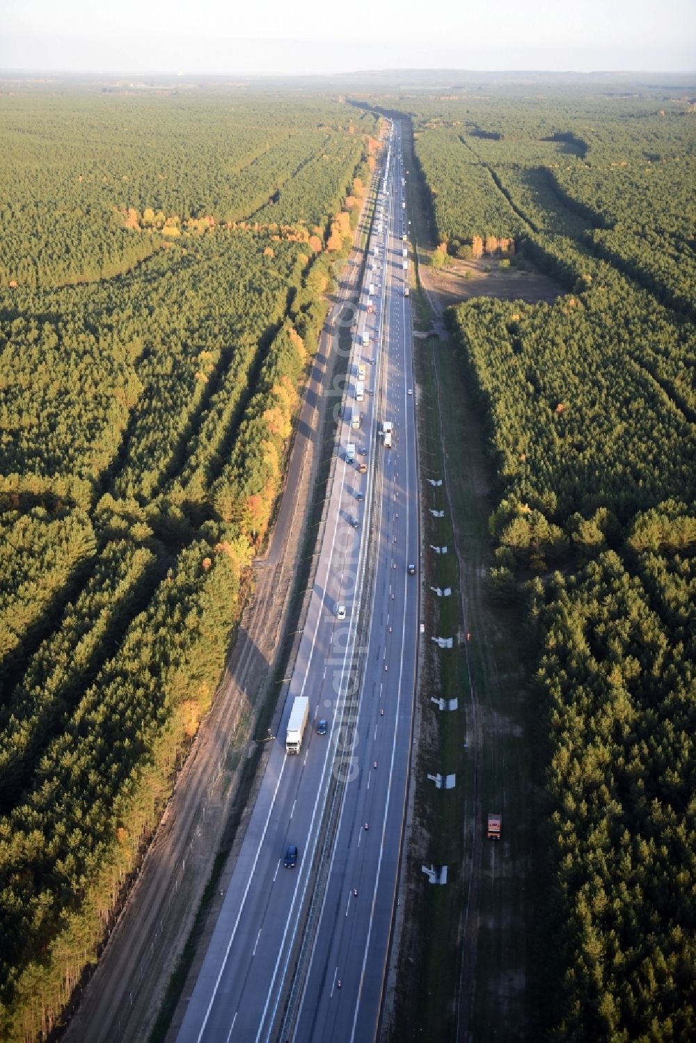 Aerial photograph Spreenhagen - Highway construction site for the expansion and extension of track along the route of the motorway A12 E30 in Heidesee in the state Brandenburg